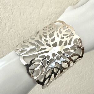 SILVER TONE  EXTRA WIDE FILIGREE CUT OUT  CUFF BRACELET